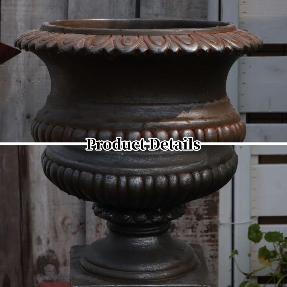 Creative Magnesium Oxide Flower Pots, Vintage Distressed Urn Planter, Outdoor Large Pedestal Planter, Freestanding Fluted Planter for Garden and Patio(Brown)