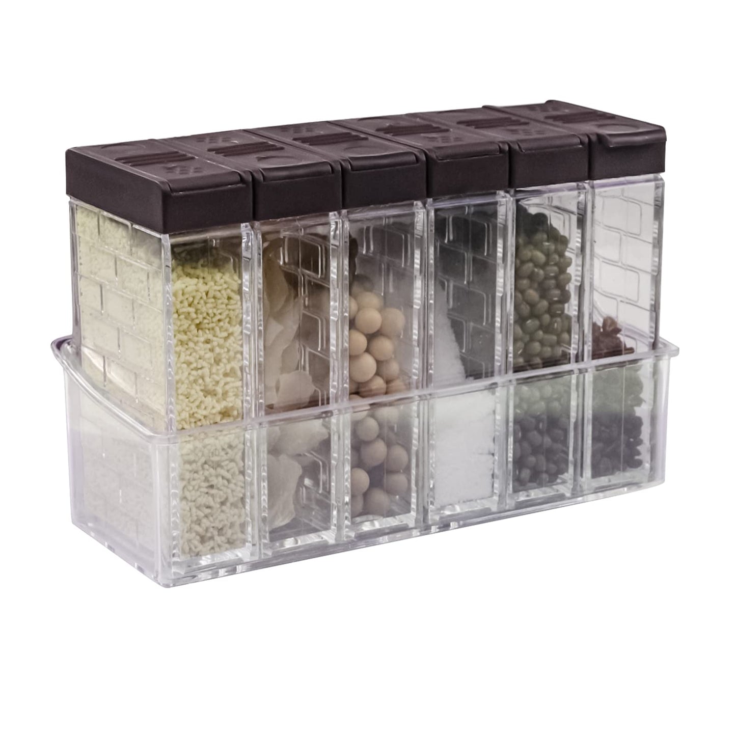 Jucaifu 6 Pcs Spice Shaker Jars, Salt and Pepper Shakers, Plastic Spice Dispenser, Salt Shakers, Seasoning Shaker Box, Condiment Set, spice containers (Brown)