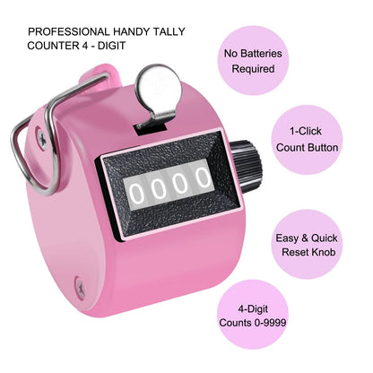 Clicker Counter Handheld Tally Counter 4-Digit Number Counter, 2 Pack Hand Mechanical Counters Clickers Pitch Umpire Click Counter for Coaching, Knitting, People, Lap, Fishing, Golf, (Pink White)