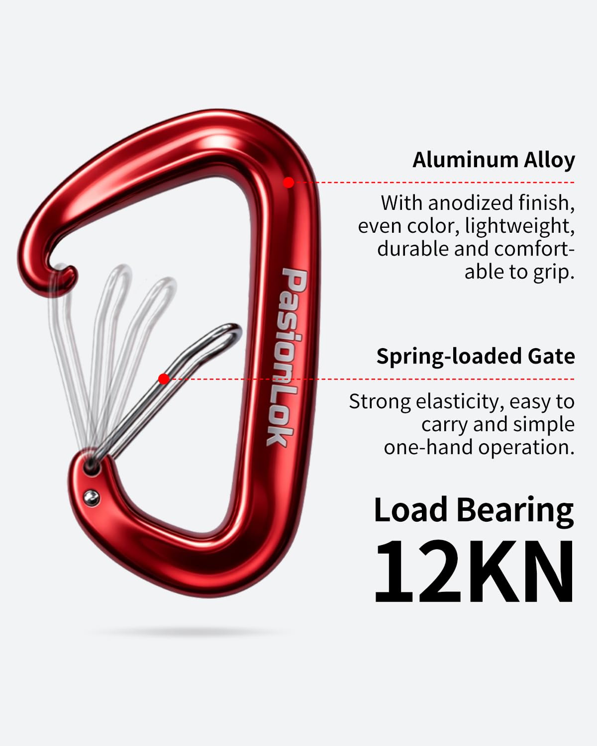 PasionLok Carabiner Clips Heavy Duty 12KN, 4 Pack Aluminum Carabiner Keychain, Small D Ring Hook for Hammock Camping Essentials, Backpack Key Ring Clip, Dog Leash, Multi Color