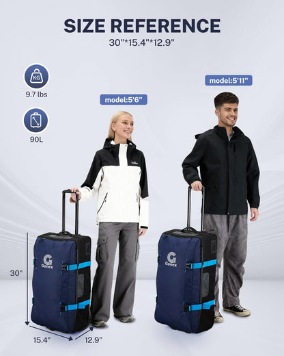 Gonex Rolling Duffle Bag with Wheels, Water-repellent 90L Nylon Large Wheeled Travel Duffel Luggage with TSA Lock & Telescopic Handle 30 inch, Dark Blue