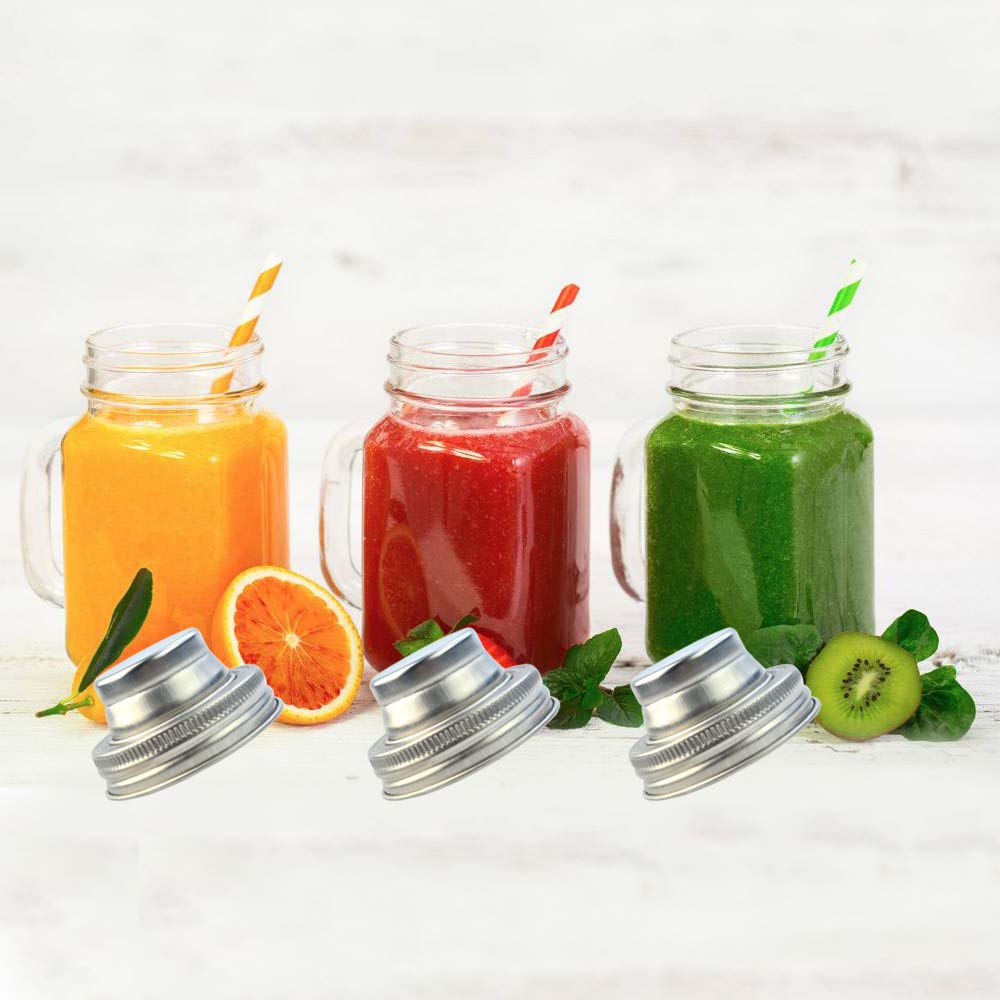 obmwang 4 Pack of Stainless Steel Mason Jar Shaker Lids Caps for Cocktail,Dredge Flour,Mix Spices,Sugar, Salt, Peppers and More or Shake Drinks Cocktail-Fits Any Regular Mouth Mason Jar Canning Jar