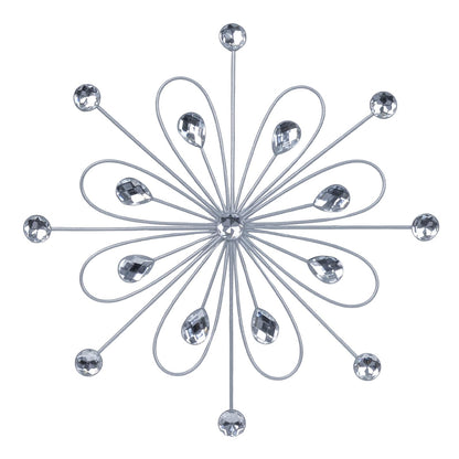 hogardeck Metal Flower Wall Decor, 11inch Silver Metal Jeweled Wall Art Bling Crystal Home Décor, Sun Burst Rhinestone Wall Hanging Diamond Accents for for Indoor, Outdoor, Living Room, Bedroom
