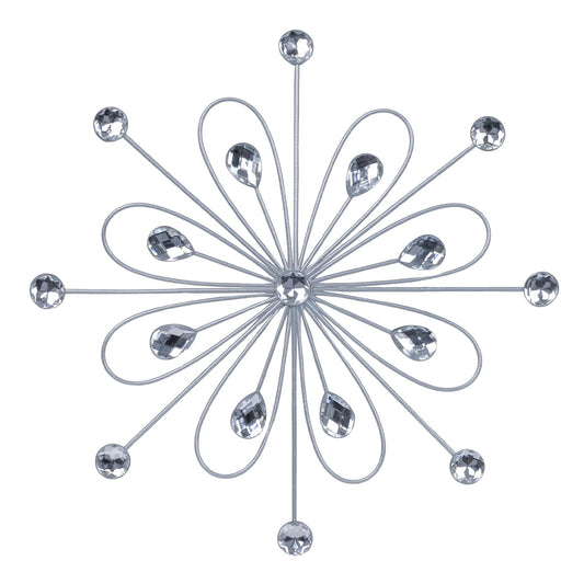 hogardeck Metal Flower Wall Decor, 11inch Silver Metal Jeweled Wall Art Bling Crystal Home Décor, Sun Burst Rhinestone Wall Hanging Diamond Accents for for Indoor, Outdoor, Living Room, Bedroom