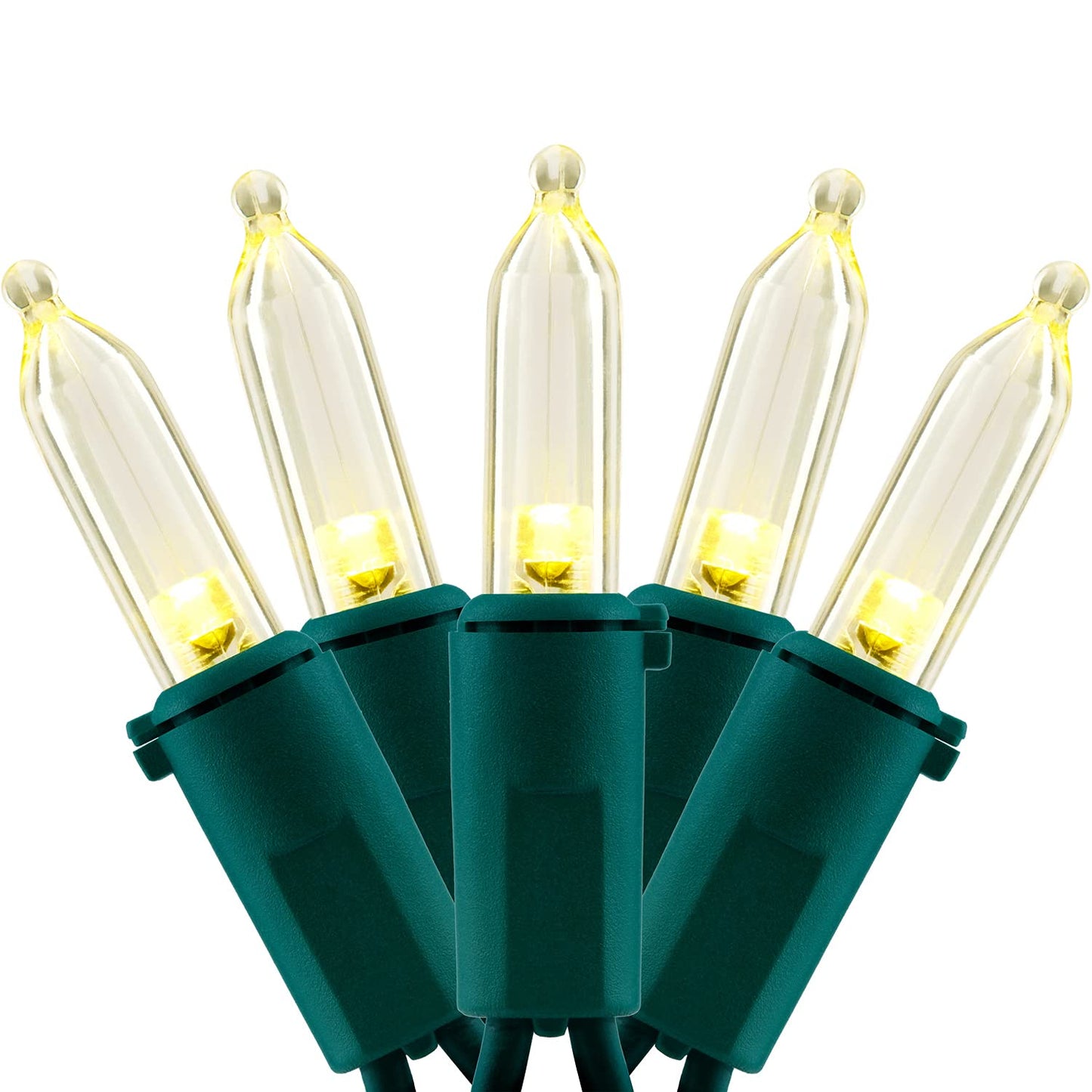 YULETIME 200 Warm White LED Christmas Lights, 66 ft Green Wire String Light