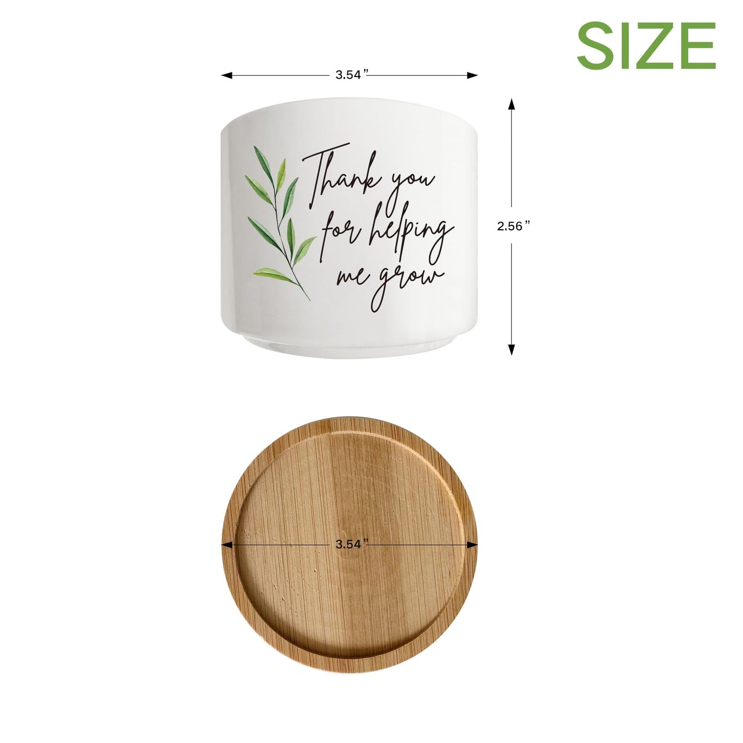 Arosedmo Thank You for Helping Me Grow Succulent Cactus Planter Pots with Bamboo Tray, Office Kitchen Home Windowsill Indoor Tabletop Decor, Gift for Friends Mom Teachers Plant Lovers