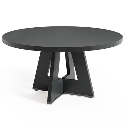 LITTLE TREE Round Dining Table for 4-6 People, 47 Inches Dining Room Table with Wooden Pedestal Base, Black Dinner Tables, Circle Kitchen Tables for Dining Room, Kitchen, Living Room