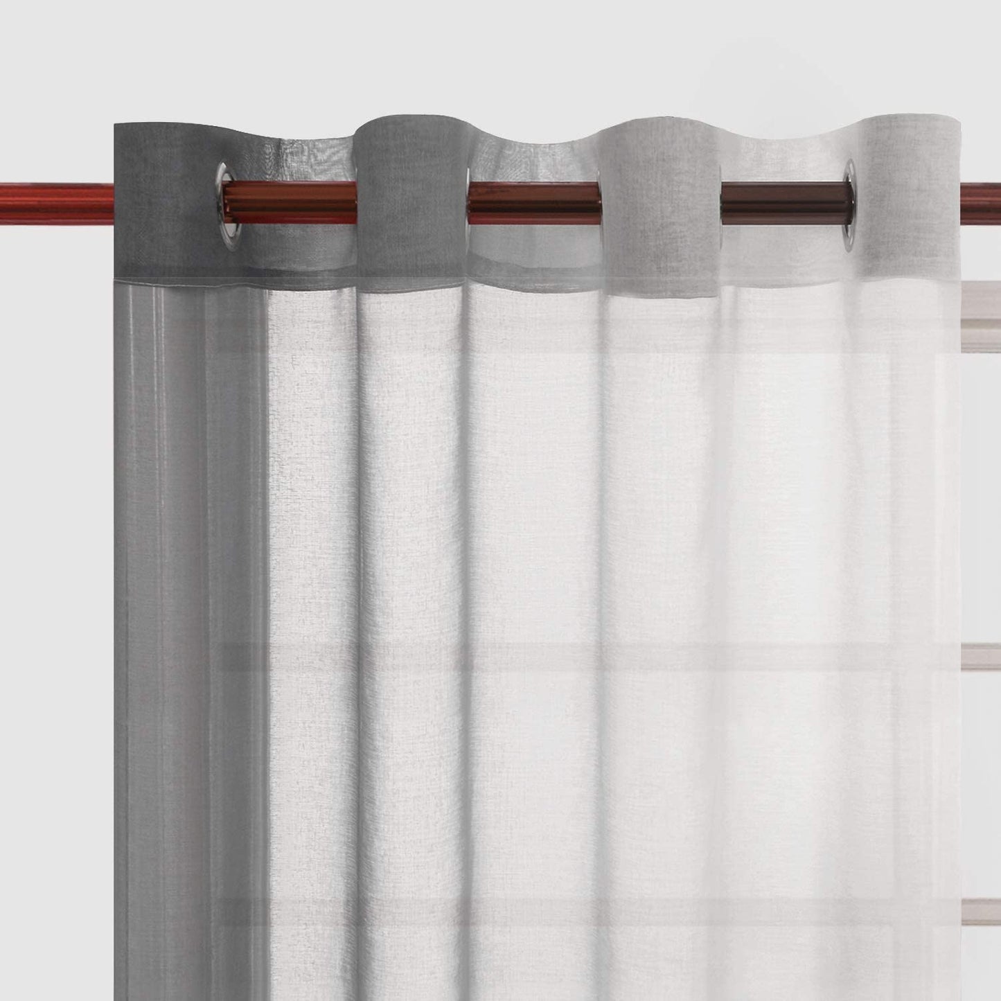 DWCN Grey Faux Linen Ombre Sheer Curtains - Semi Voile Gradient Grommet Top Curtains for Bedroom and Living Room, Set of 2 Window Curtain Panels, 52 x 84 Inches Long