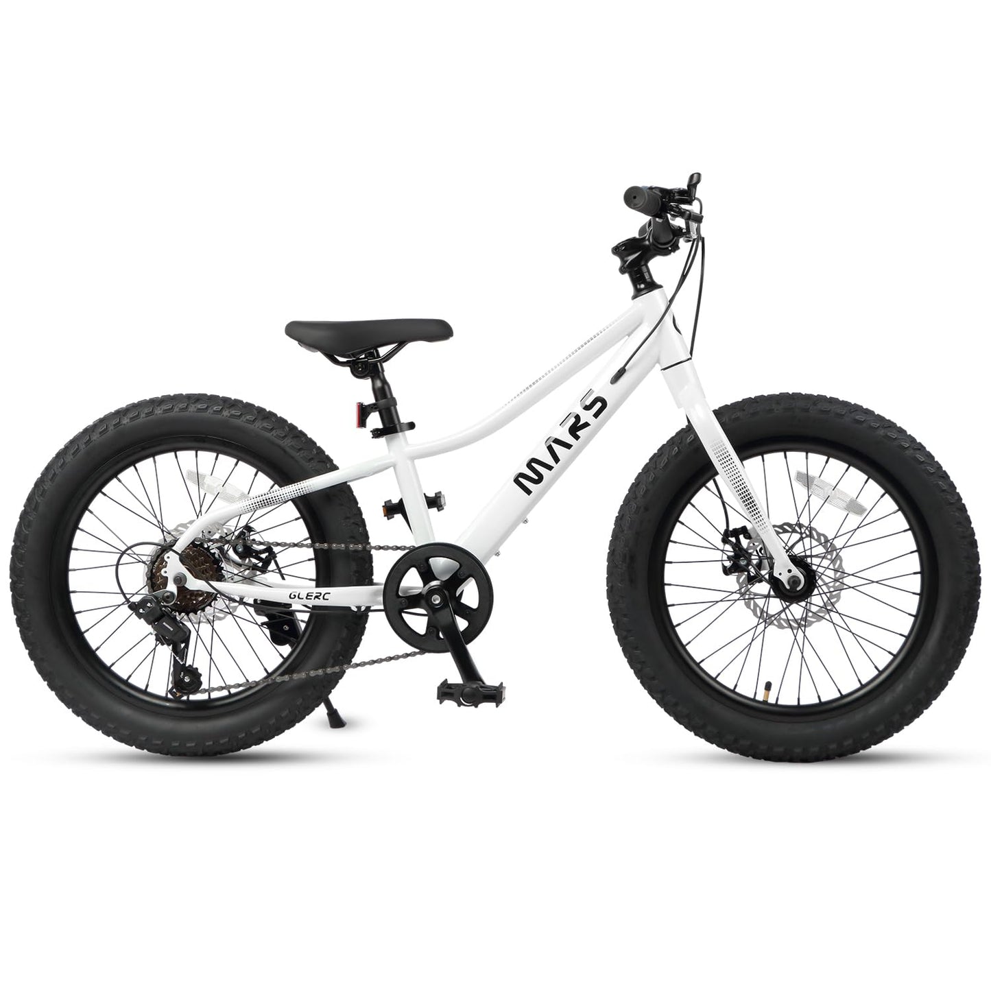 Glerc Mars Kids Mountain Bike, 20 Inch Fat Tire Bike for Teen Ages 6-12 Year Old, Bicycle with 2.8-Inch Wide Tires and 6 Speed Drivetrain, White