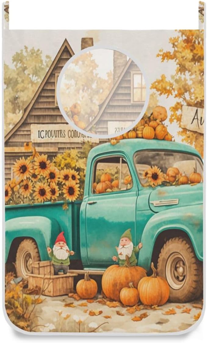 Thanksgiving Truck Pumpkin Orange Hanging Laundry Hamper Door Hampers Bag Basket