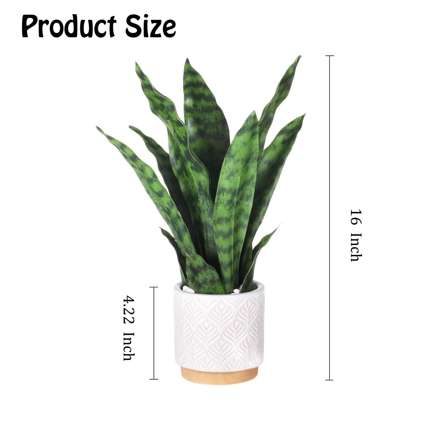 DUZYXI Artificial Snake Plants 16" with White Ceramic Pot Sansevieria Plant Fake Snake Plant Greenery Faux Plant in Pot for Home Office Living Room Housewarming Gifts Indoor Outdoor Decor-Green