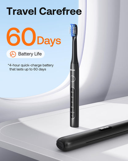 Bitvae D2 Ultrasonic Electric Toothbrush for Adults and Kids, Electric Toothbrush with Rechargeable Power, 8 Toothbrush Heads and 5 Modes, Black
