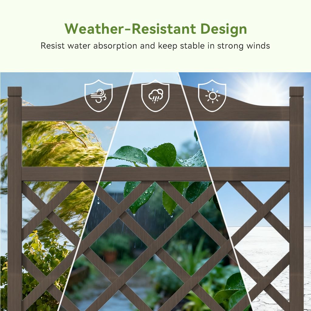 COMHOMA 2 Pack Raised Garden Bed with Trellis and Wheels,48Inch Elevated Planter Box with Drainage Holes,Lattice Privacy Screen for Climbing Plants Vegetables,Outdoor for Patio Balcony Yard,Brown