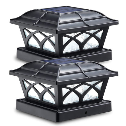 Siedinlar Solar Post Cap Lights Outdoor, 2 Modes Solar Powered Waterproof Fence Deck Light for 4x4 5x5 6x6 Posts Garden Patio Decoration Warm White & Cool White, Black (2 Pack)