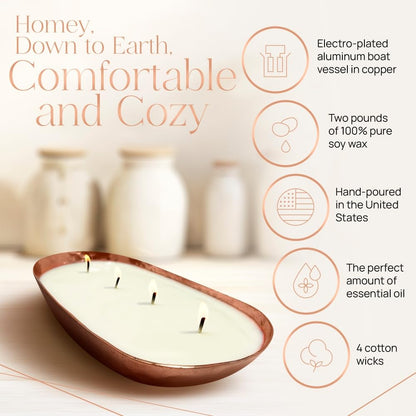 Dough Bowl Candle Co. Luxury Candle - Scented Luxury Candles for Home, 12x5x2 Inch Vessel for Women and Men, Fancy 4 Wick for All Occasions (Copper, Gardenia Tuberose)
