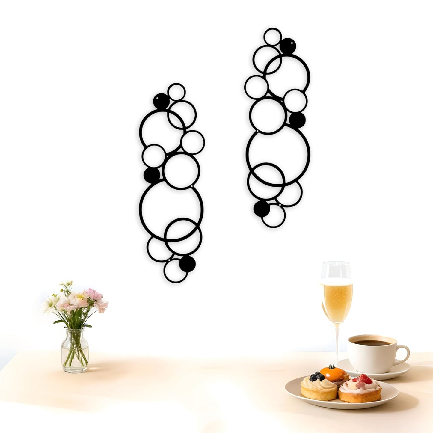 ELENWYNN 2 Pcs Abstract Metal Wall Decor, Minimalist Hanging Single Line Art, Modern Geometrical Sculptures Painting for Living Room Bedroom Bathroom Study Home Ornamental-Black,17.3x5.7in