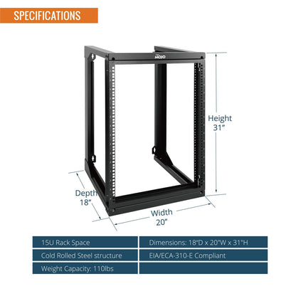 Tecmojo 15U Server Rack with Swing Gate, 15U Rack for 19inch Computer/AV/Data/IT/Media Equipment, Wall Mount Server Rack with 18inch Depth, Square&Tapped Holes