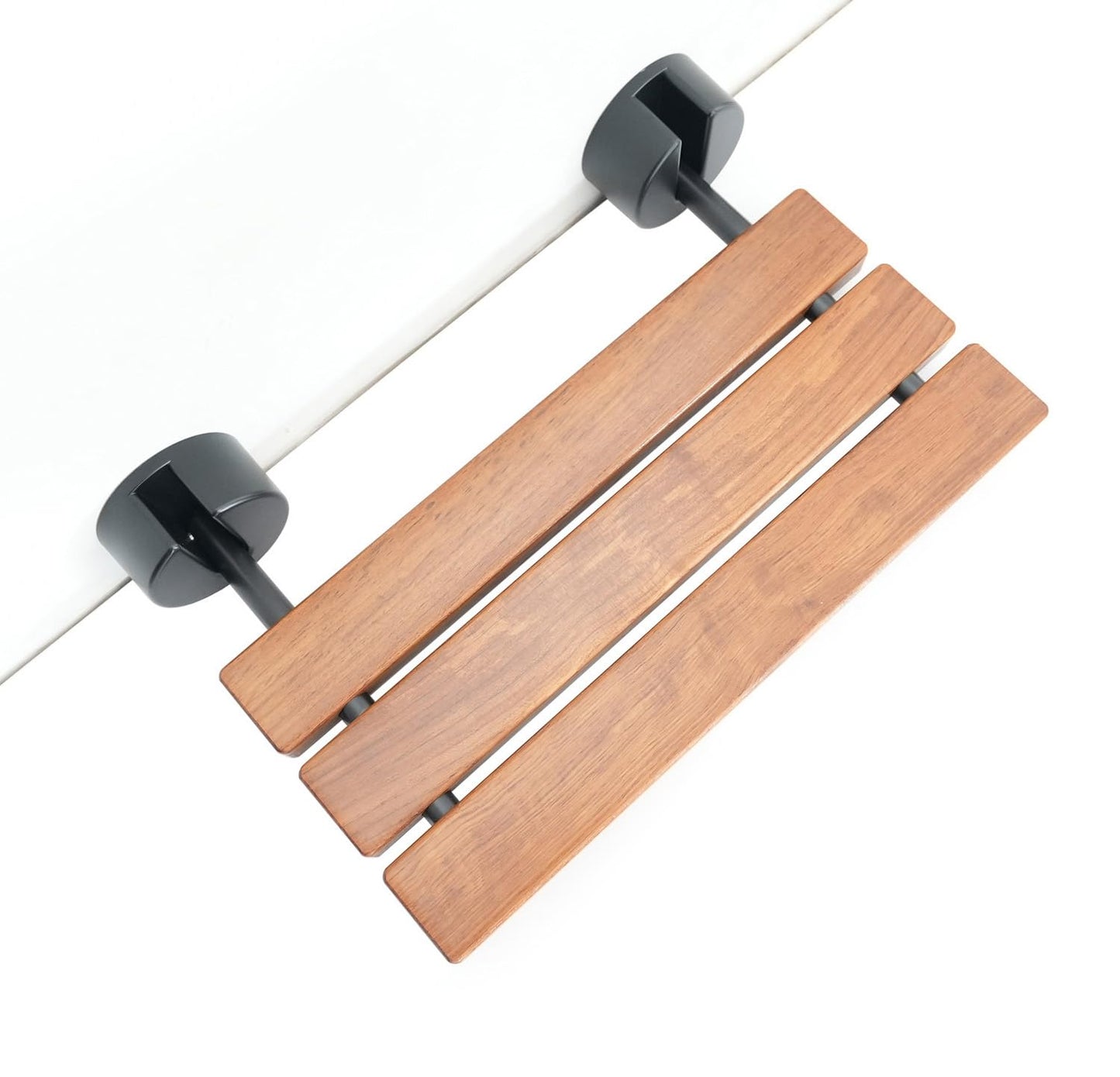 DIYHD 20" Premium Burmese Teak Wood Folding Shower Seat,Black Wall Mounted Folding Bench, Solid Teak Wood with Stainless Steel Bars, 330 lbs Capacity, 14” W x 20” D, Fits 16” Stud Spacing