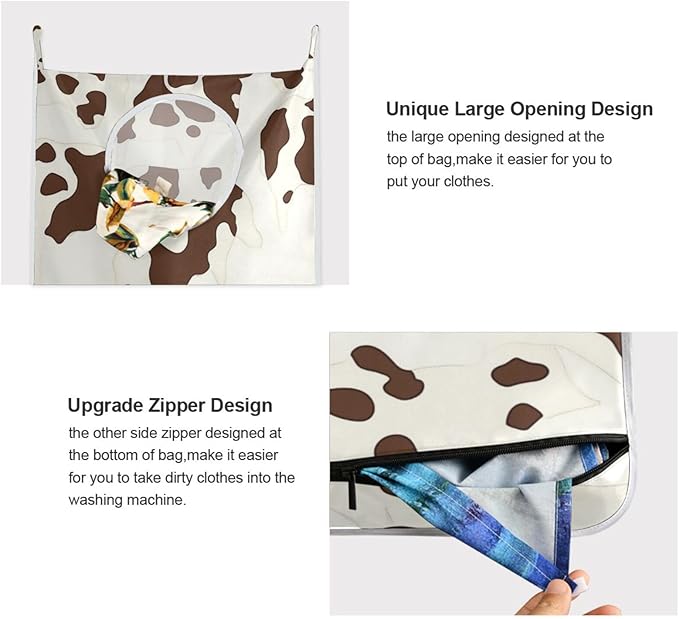 Hanging Laundry Hamper with Stainless Steel Hooks, Oxford Fabric Printing Door