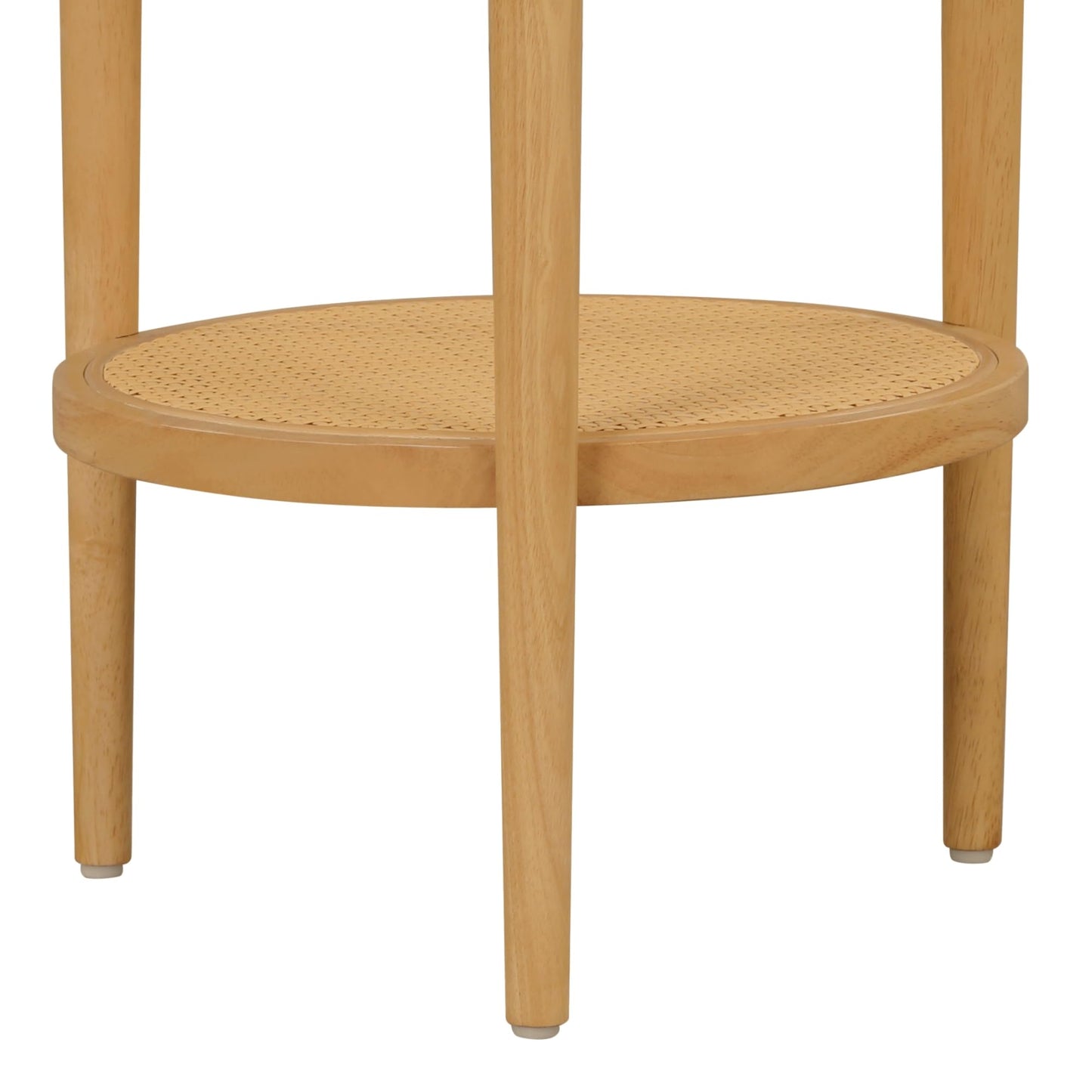 Nathan James Sonia Boho Round Accent End Table, Natural Sofa Side Table in Light Wood with Rattan Storage Shelf for Living Room, Bedroom or Nursery, Light Brown