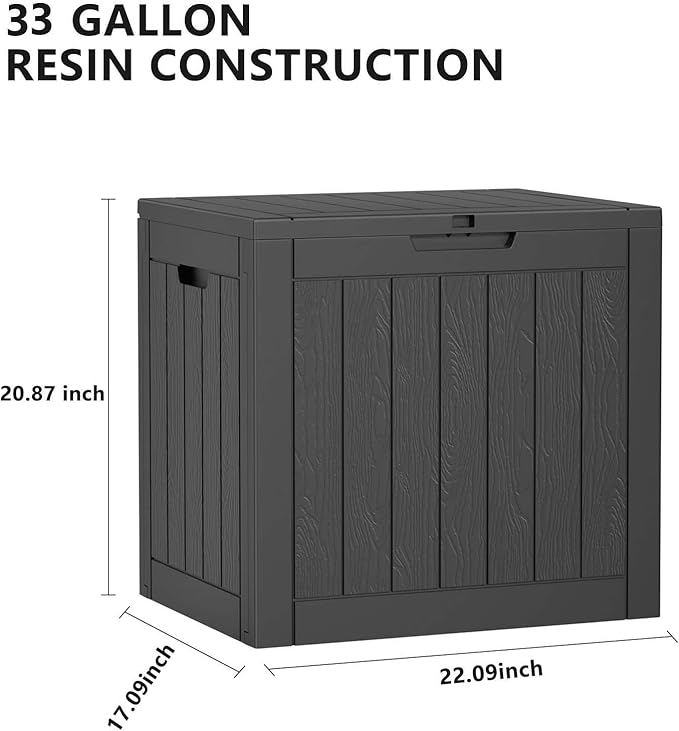 33 Gallon Outdoor Deck Box, Lockable Waterproof Outdoor Storage Boxes For Garden Tools,Indoor Cushions,Accessories Outside Storage Resin Weatherproof Container(Black)