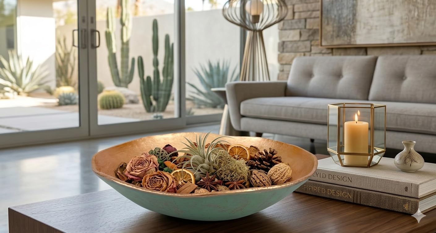 ANDALUCA Cast Metal Extra Large Turquoise Copper Finish Round Decorative Bowl 14 inch