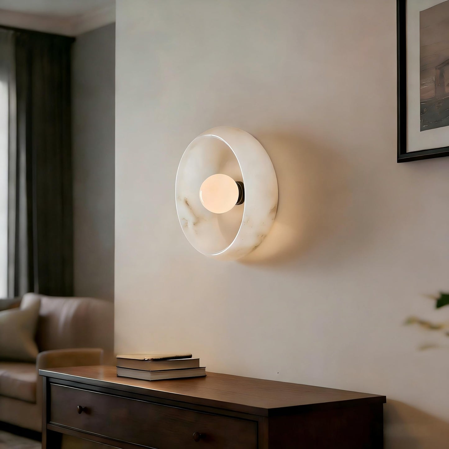 10" Artistic Alabaster Wall Sconce & Ceiling Light, Natural Stone Texture, Soft Diffused Lighting for Bedroom, Hallway, Living Room, Sculptural Design, G9 Bulb