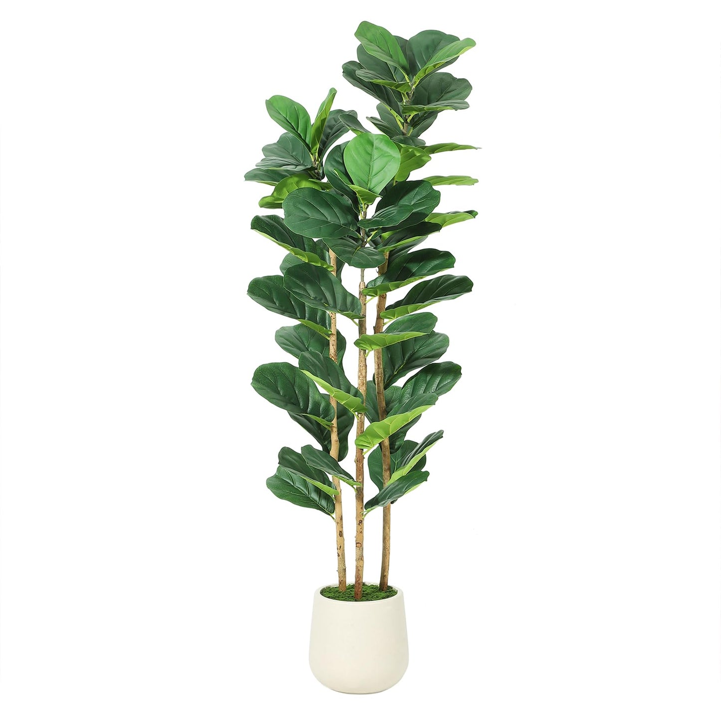 Garvee Artificial Fiddle Leaf Fig Tree with White Planter, 5 ft Tall Fake Plant with Natural Wood Trunk, Faux Ficus Tree Potted Moss for Home Office Living Room Decor