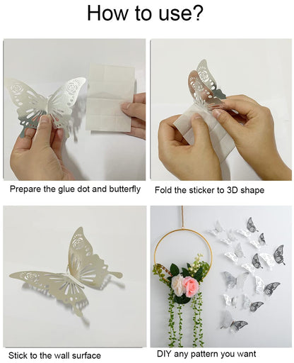 Lefiocky 180 Pcs 3D Butterfly Wall Decor 3 Style Gold Silver Rose Gold Butterflies Sticker Decorations 3 Sizes Removable Wall Decals for Cake Decorating Wedding Birthday Party DIY Cosplay