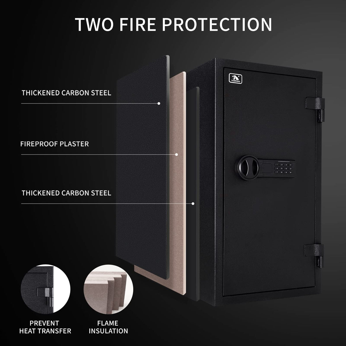 TIGERKING Fireproof Safe for Home Office, 3.47 Cu Ft Heavy Steel Security Safe with 30-Min Fire Protection at 1200°F, Digital Keypad Lock, Removable Shelves for Documents Cash Jewelry