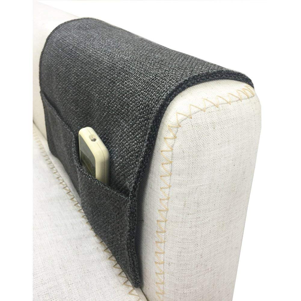 Anti-Slip Couch Sofa Armrest Organiser Chair Bedside Storage Pocket TV Remote Holder Bed Storage Pocket Bag for Cellphone Notepad Book Magazines Holder Pouch (#C1-Dark Grey (Dual Pockets on each end))