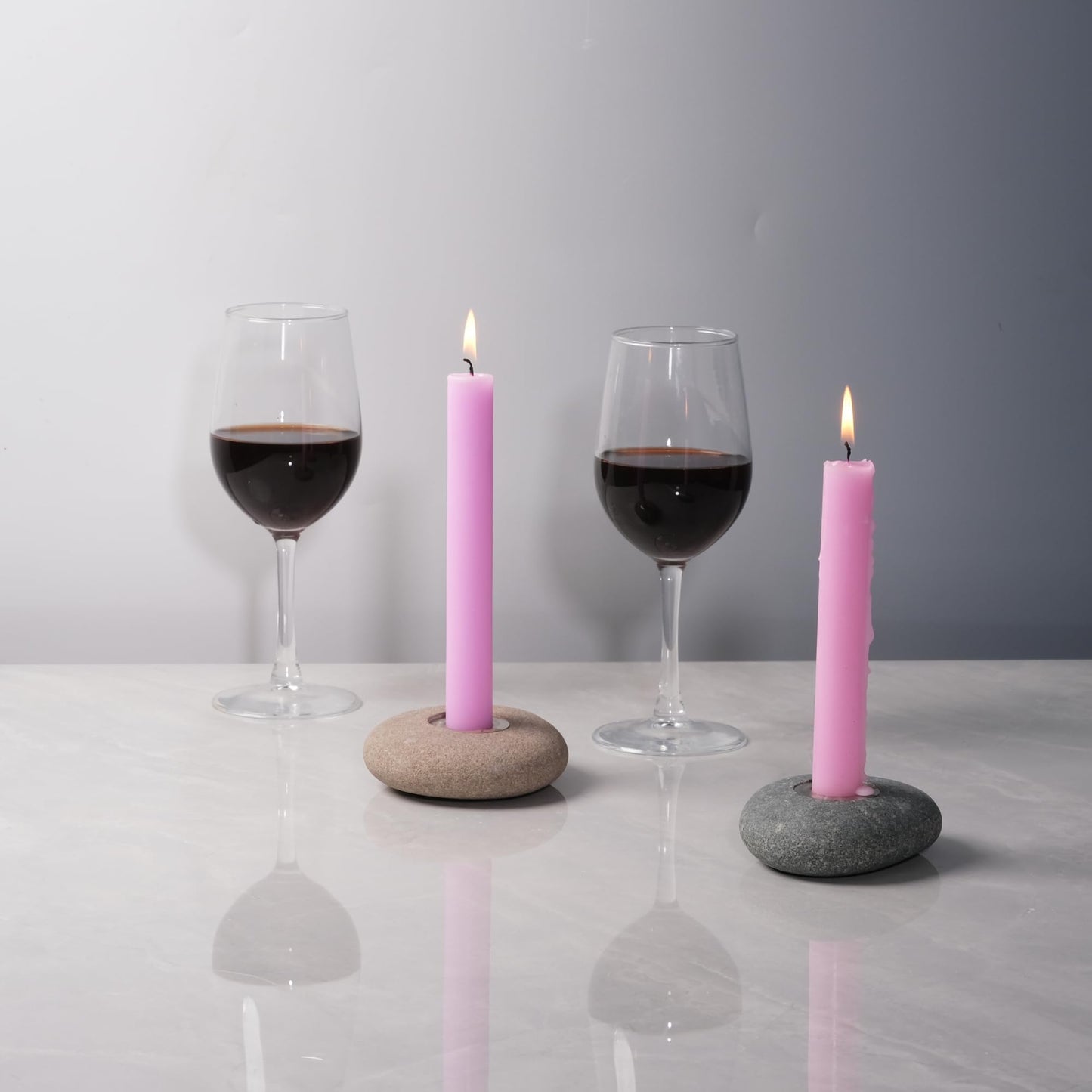 ICNBUYS Handmade Natural Pebble Taper Candle Holder Handcrafted Taper Candle Holder for Altar, Mantle, Desk, Table, Shelf