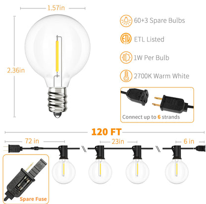 Svater 192 FT Outdoor String Lights 2W + 120 FT Patio Light with 63 Shatterproof LED Bulbs