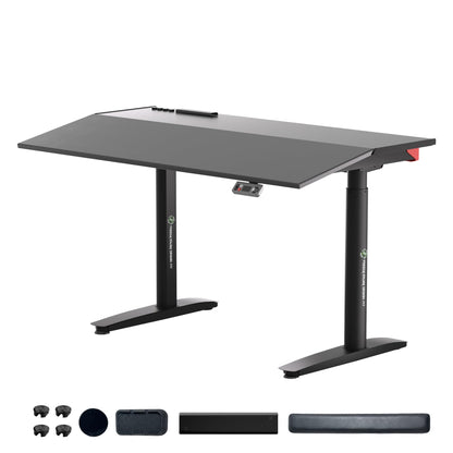 Klobel Electric Standing Desk 55” with 15° Tilting Desktop, Sit Stand Ergonomic Desk for Home Office & Gaming, 4 Motor Adjustable Desk, Memory Presets & Cable Management Black