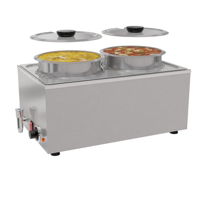 KoolMore Commercial Bain Marie Countertop Food Warmer, Soup Station, and Buffet Table Server with Two Serving Pots and Tap, Stainless-Steel Steamer with Auto Shut Off (CFW-4T), Silver