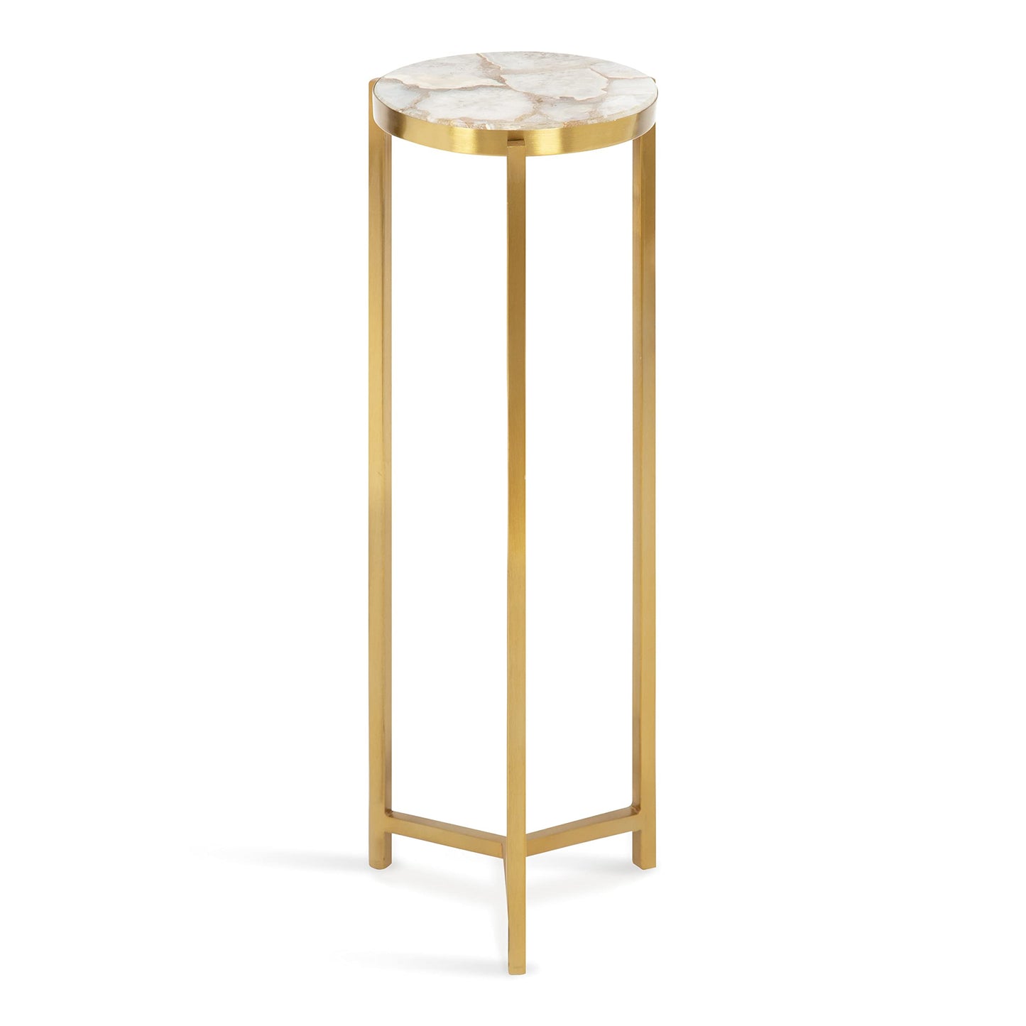 Kate and Laurel Aguilar Modern Drink Table, 9 x 9 x 23, Natural Stone and Gold, Genuine Quartz Accent Table for Small Spaces