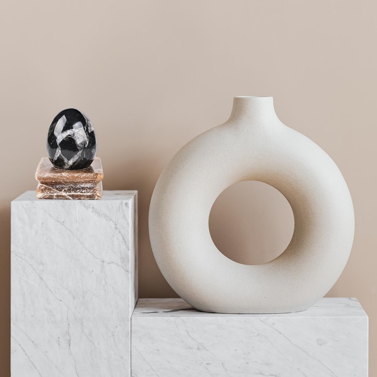 AMOYSTONE Orthoceras Stone Egg Black with Natural Stone Base for Healing Reiki Home Decors Medium, Single Height 2.5-3"