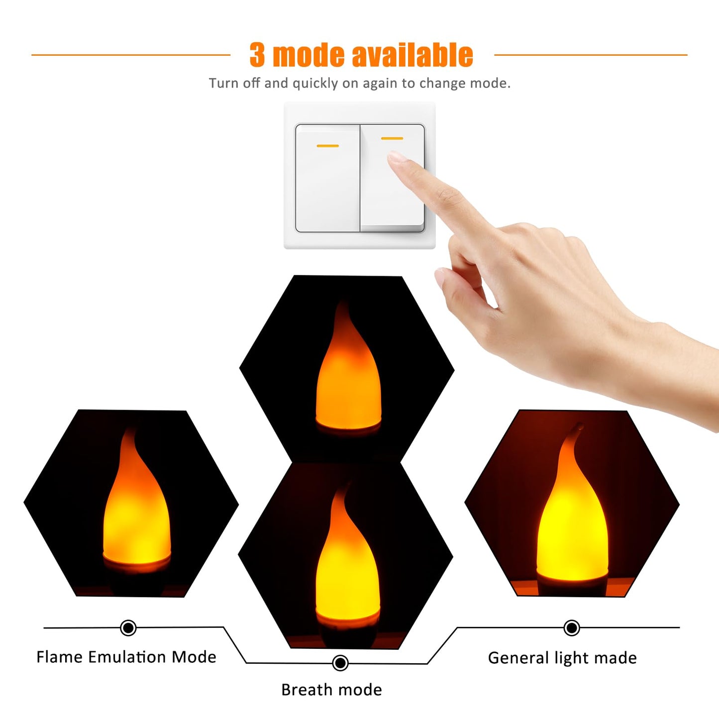 Bestview LED Flame Effect Light Bulbs,3 Modes Flickering Light Bulbs, Smart E12 Chandelier Base Candle Fire Light Bulb for Halloween, Christmas,Party, Porch, Indoor&Outdoor Home Decoration -2 Pack