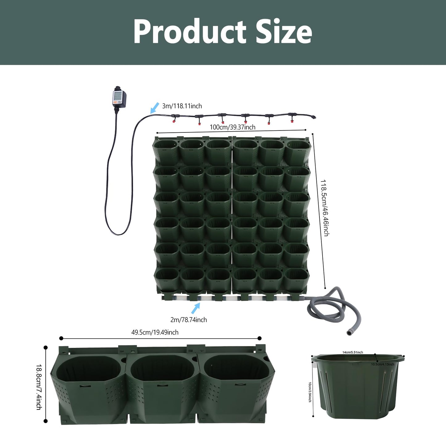 ZeStarDair Self-Watering Wall-Mounted Planter Vertical Wall Planter with 36 Pots Wall Mounted Plastic Plant Grow Pots Vertical Living Green WallGarden Growing System for Home (Dark Green)