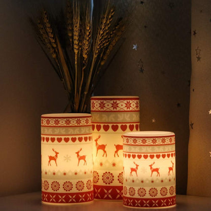GenSwin Deer Flameless Candles Flickering Battery Operated with 6 Hours Timer, Real Wax Pillar LED Candles Warm Light Love Deer Decal Decor Gift(Pack of 3)