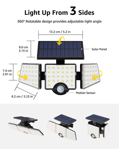 Lepro Solar Security Lights, 1000LM Solar Floodlights Motion Sensor with 360 Degree 3 Adjustable Heads, IP65 Waterproof, Wide Lighting Angle Solar Lights Outdoor for Yard Garage Pathway