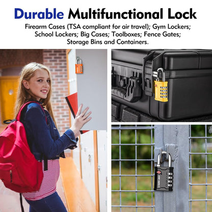 SURE LOCK TSA Accepted 4 Dig Heavy Duty Big Combination Luggage Padlock All Metal Travel Lock for Equipment Hard Case Luggage Gun Case Gym Locker Pelican Vault Lock (2, Grey)