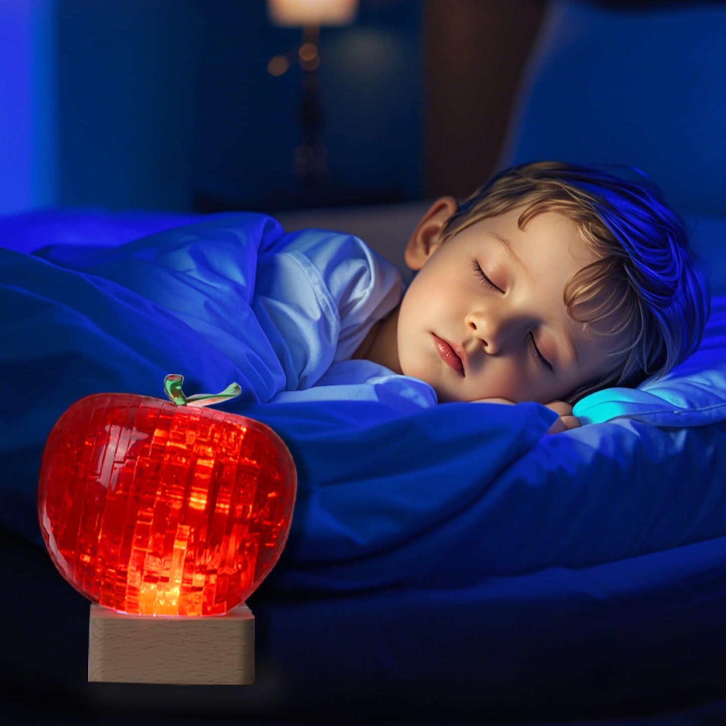 3D Crystal Puzzle, Night Light with Base, DIY Crafts for Age 14+, Birthday Gifts for Adults, Plastic Apple DIY Puzzle Blocks 3D Model Toy(Red)