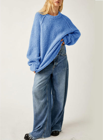 Beaully Women's Oversized Long Sleeve Crewneck Fuzzy Knit Warm Sweaters 2025 Fall Pullover Sweater Tops