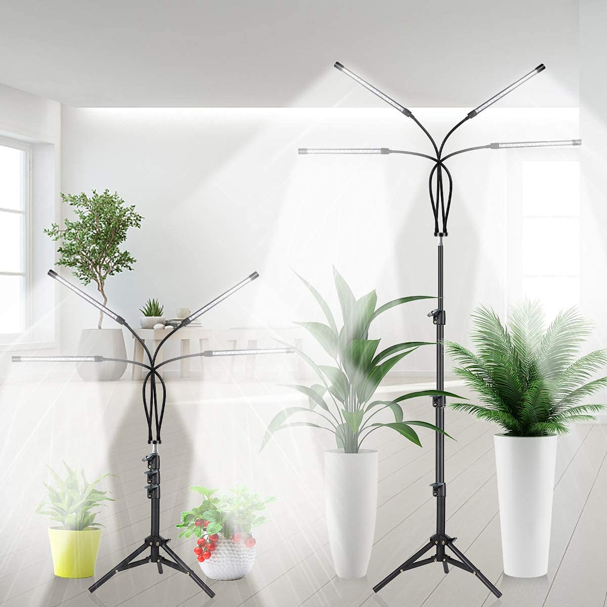 GHodec Grow Light with Stand, 5500K Full Spectrum Gooseneck Floor Plant Light for Indoor Plants Growing,5 Dimmable Levels & Auto On/Off Timer,Tripod Stand Plant Lamp Height Adjustable