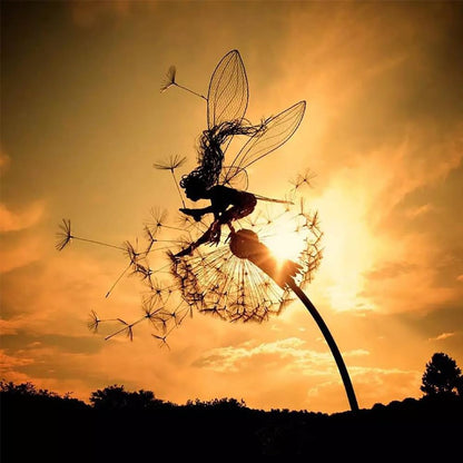 Fcteap Flower Fairy Dancing with Dandelion Garden Art Sculpture Stainless Steel Statue Christmas Halloween Decoration for Outdoor Yard Courtyard Lawn Patio Metal Ornaments (Hurdle)