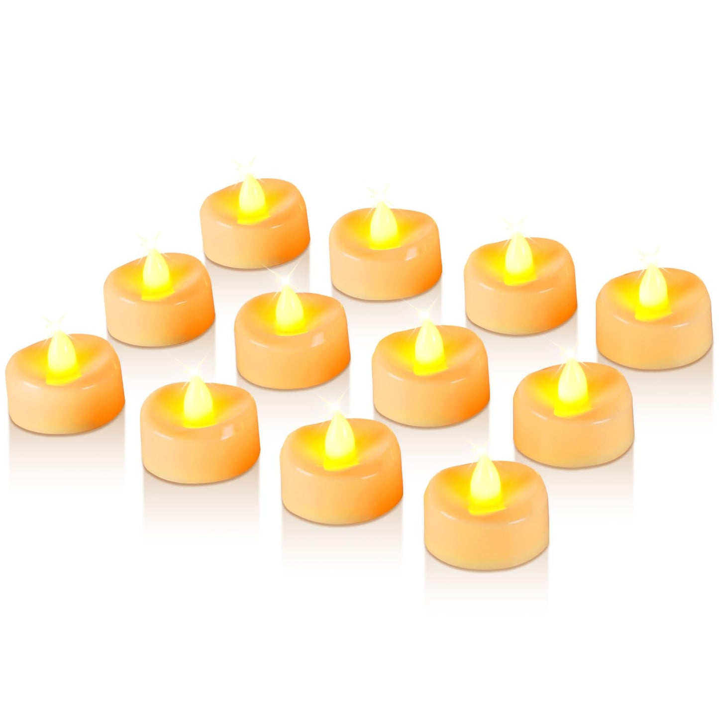 Raycare 24 Pack Tea Lights with Timer, 6H Timer Built-in, Flameless Battery Operated Tea Lights in Warm Yellow, Flickering Votive Candle for Wedding Party Halloween Thanksgiving Christmas Decorations