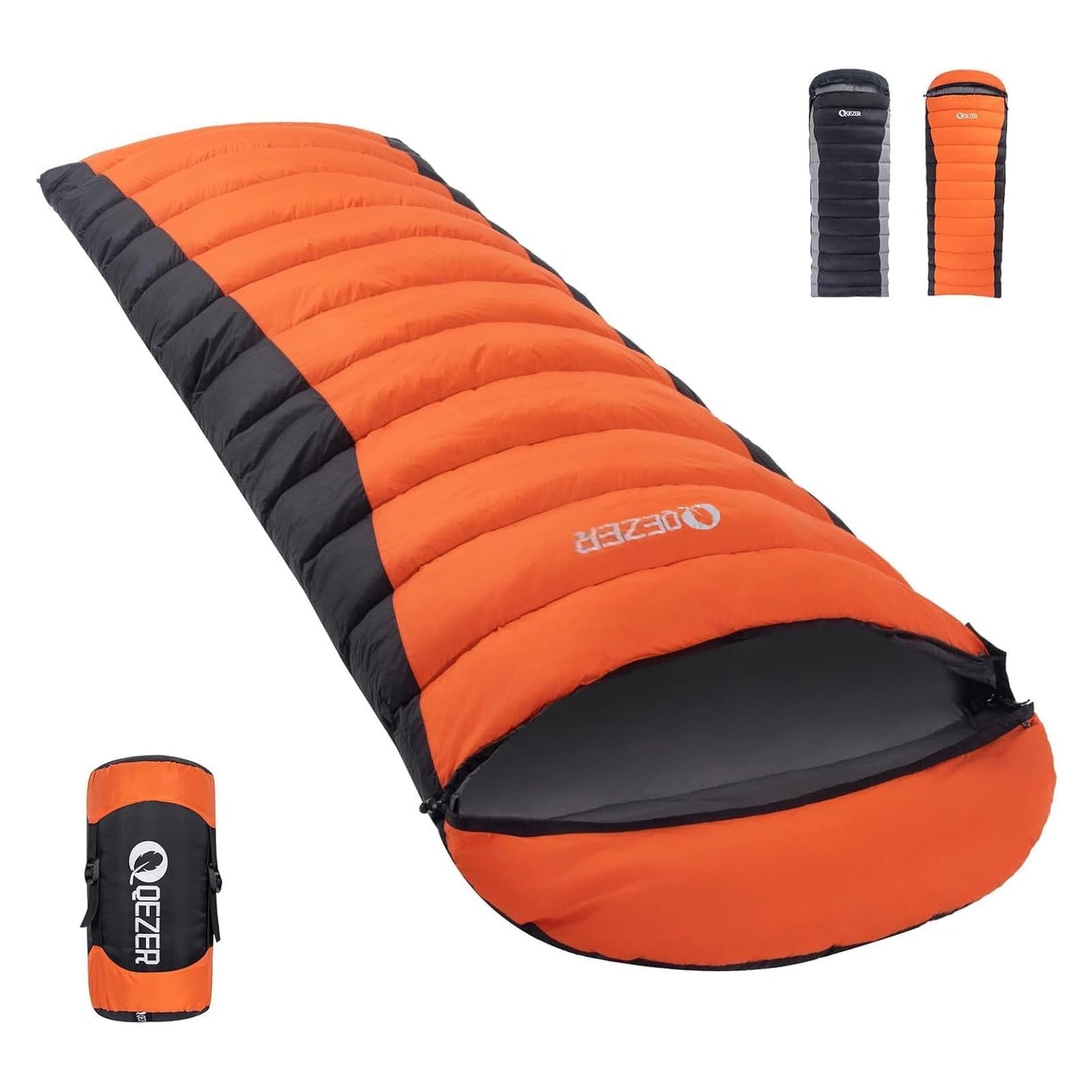 QEZER Down Sleeping Bag for Adults 600 Fill Power, Cold Weather Compact Ultralight All Seasons Sleeping Bag for Backpacking, Camping, Hiking
