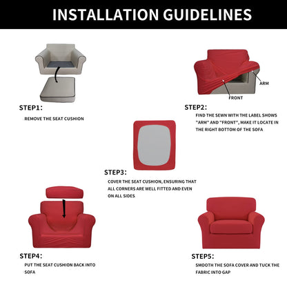 Easy-Going 2 Pieces Microfiber Stretch Chair Slipcover – Spandex Soft Fitted Sofa Couch Cover Washable Furniture Protector with Elastic Bottom Kids Pet Christmas Red