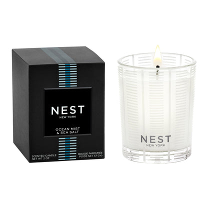 NEST New York Scented Votive Candle, Ocean Mist & Sea Salt - 2 oz - Up to 28-Hour Burn Time - Reusable Glass Vessel